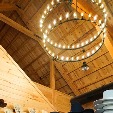 light display inside the barn at SkyLand Ranch 
