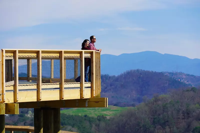 couple enjoying Legacy Lookout attraction at SkyLand Ranch in Sevierville TN