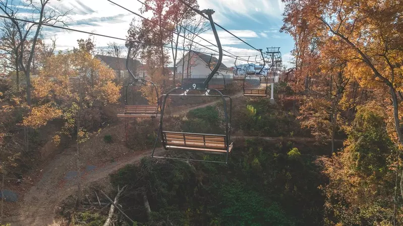 SkyLand chairlift with fall foliage