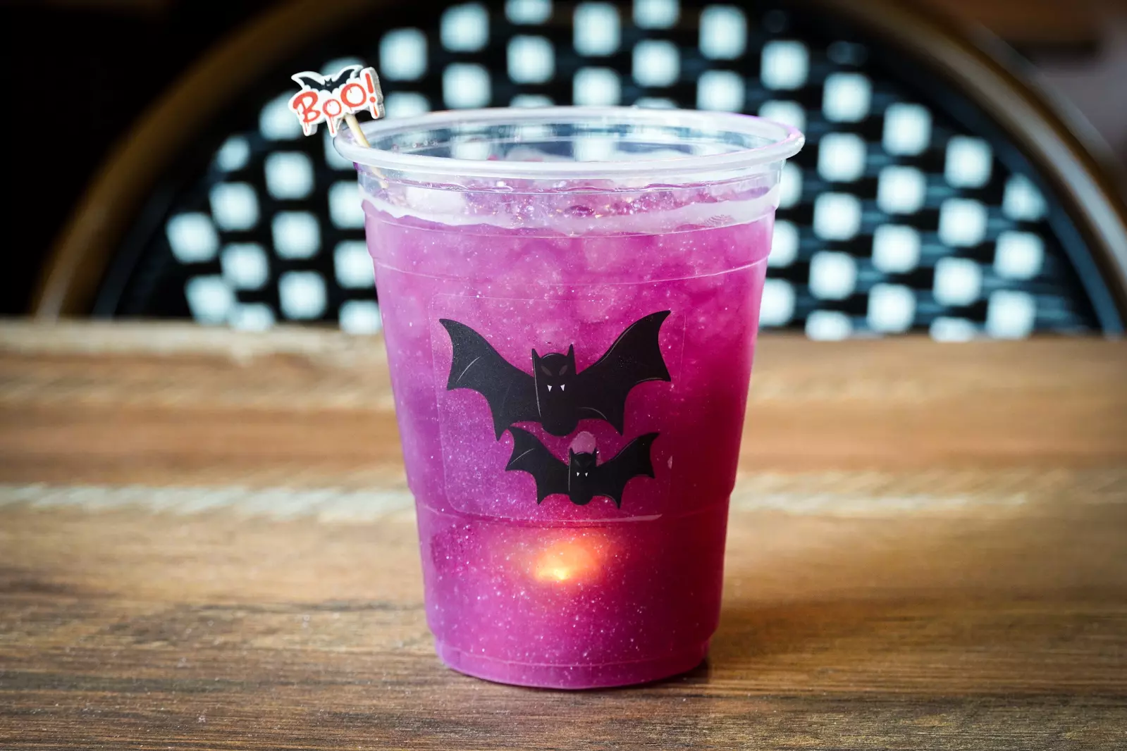 Halloween drink with a bat